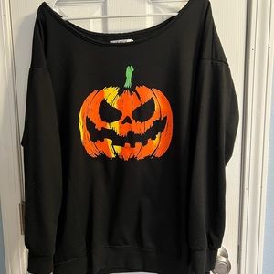 Halloween off shoulder, long sleeve tunic. Black with orange pumpkin size Large